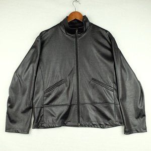 Vintage Womens Bomber Jacket 12 Black Faux Leather Full Zip Lightweight 80s